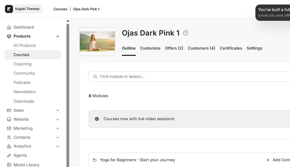Verify the correct Course and content outline before changing its template.