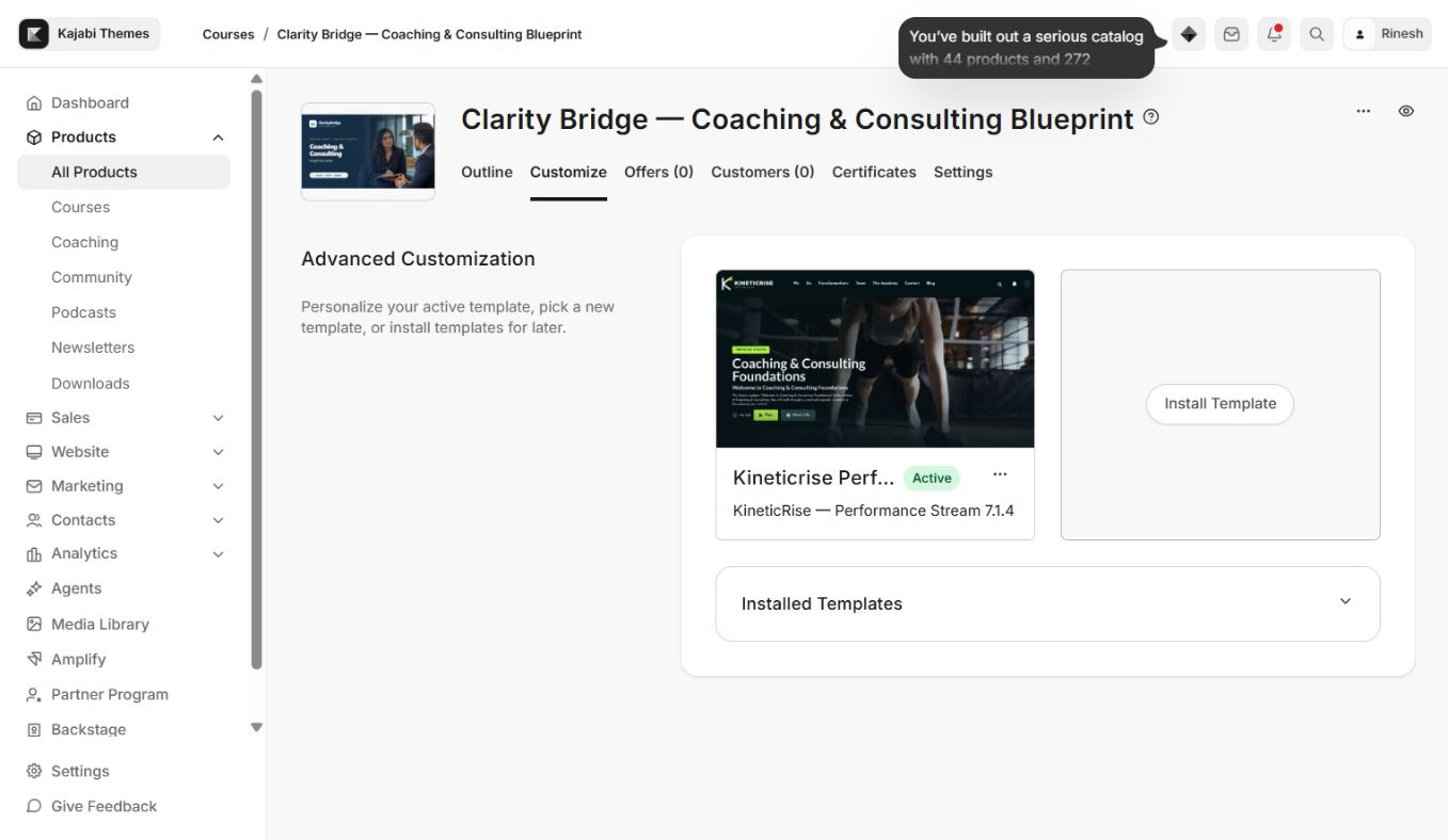 KineticRise installed in the Clarity Bridge Kajabi Course.