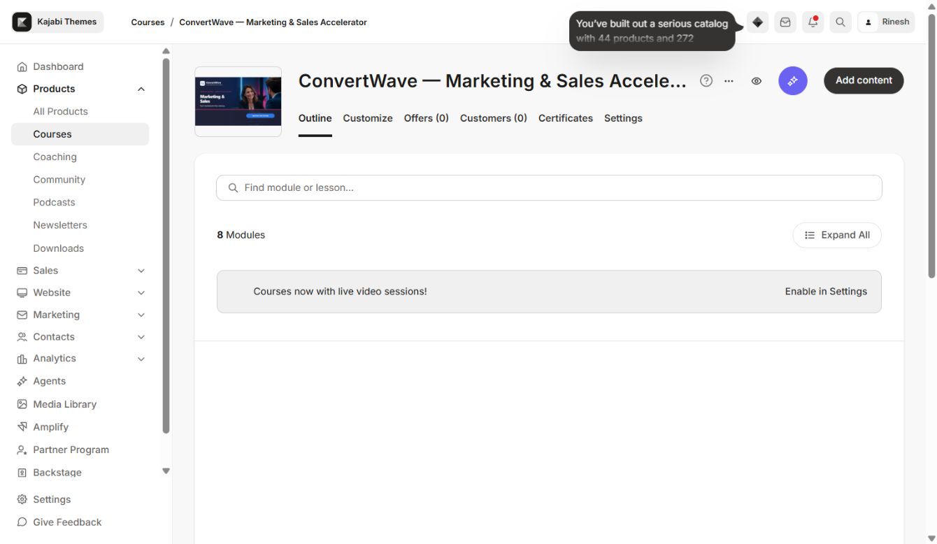 ConvertWave outline with published, locked, and draft module states.
